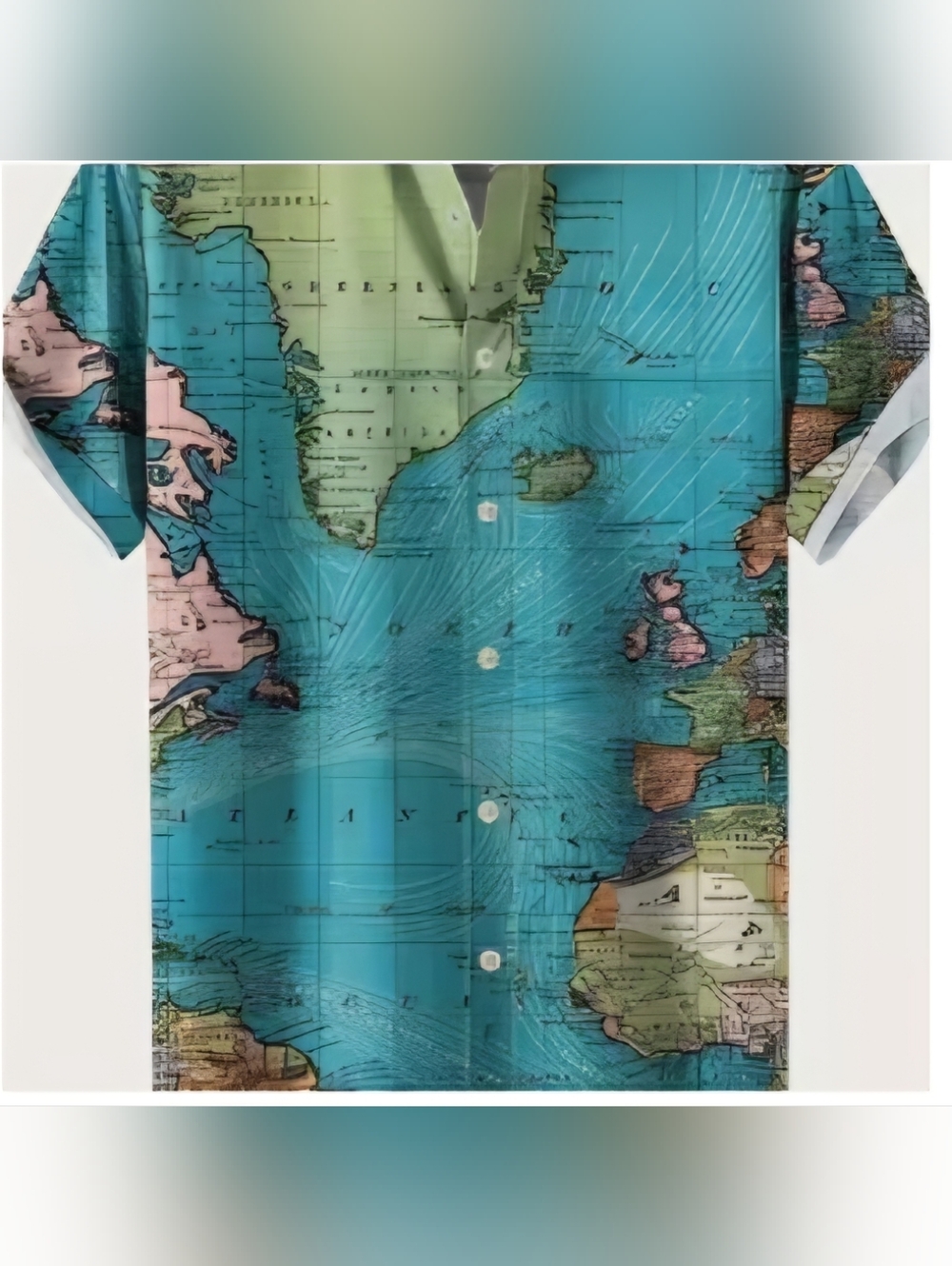 NEW MEN CHIC WORLD'S MAP BUTTON DOWN FRONT COLLAR SHIRT SIZE: 2XL - Picture 3 of 3